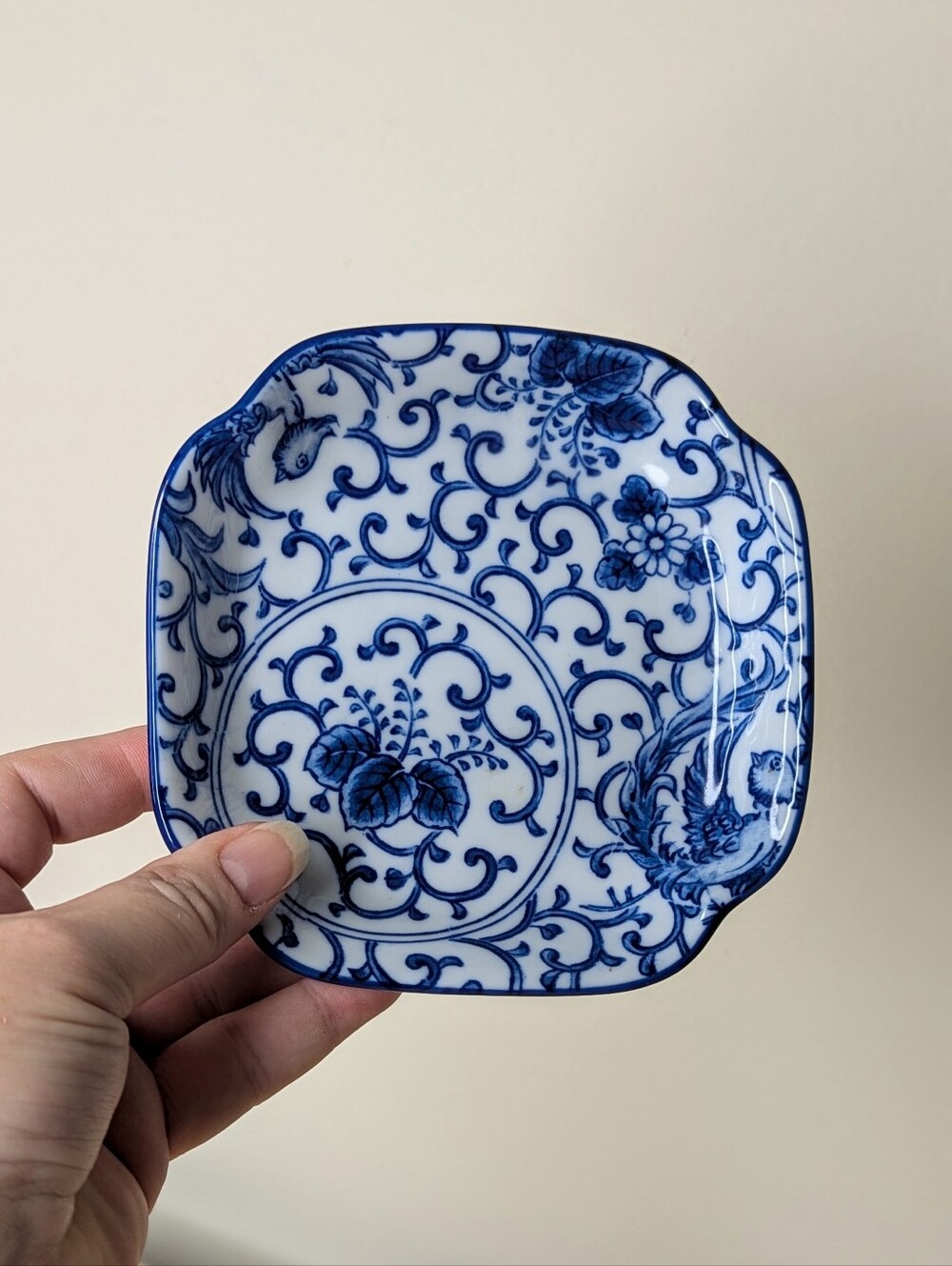Vintage Takahashi Japanese Blue White Chinoiserie Phoenix Small Catch All Plate